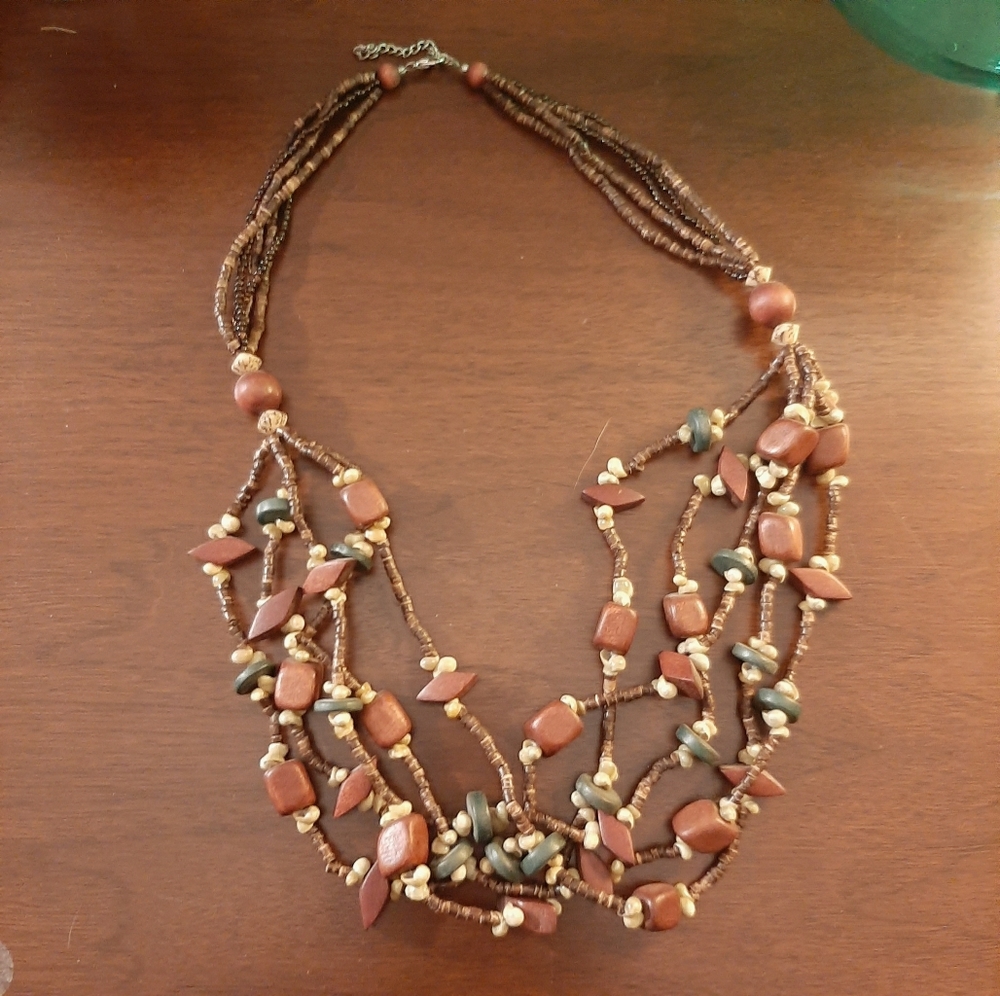 Layered Strands Wooden Necklace